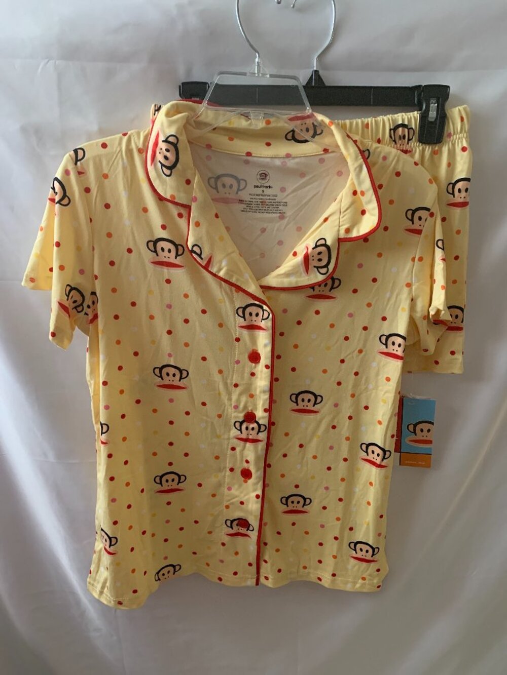 PAUL FRANK Polka Dot Julius the Monkey Pajamas Set in Yellow/Red Sz SMALL